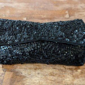 Vintage La Regale Clutch Handbag Purse Bag Beaded Black Evening Japan Sequin